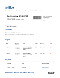 Jetblue Itinerary Print