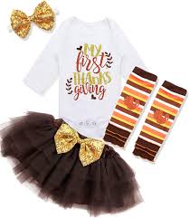 Check spelling or type a new query. Amazon Com Baby Girl First Thanksgiving Outfit My 1st Thanksgiving Romper Leg Warmers Headband Tutu Dress Clothing Set Clothing