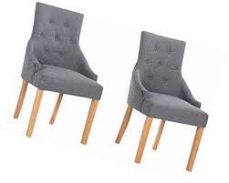Set Of 2 Linen Grey Soft Fabric Dining Chairs Scoop Button Back Solid Wood Legs Unbranded Contemporary Dining Chairs Fabric Dining Chairs Chair