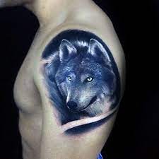 Upper Arm Guys Realistic Wolf Tattoo Realistic Wolf Tattoo Realistic Wolf Tattoo Design Wolf Tattoos