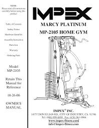 impex fitness mp 2105 users manual parts list