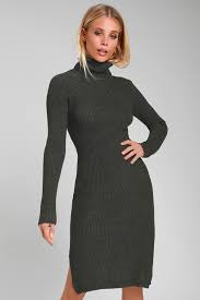 Sheerah Charcoal Grey Turtleneck Midi Sweater Dress Sweater Dress Midi Grey Turtleneck Womens Grey Dress