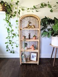 Vintage Bohemian Wicker Bookshelf Mid Century Shelving Unit Shelf Dome Bookcas Wicker Patio Furniture Set Wicker Patio Furniture Cushions Wicker Shelf