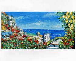 Dipinto Di Positano Su Tela Costiera Amalfitana Arredamento Etsy In 2020 Painting Canvas Painting Art