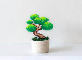 Bonsai Tree Pixel Plant In A Pot Artificial Plant Potted Plant Perler Hama Beads Wedding Centerpiece Pixel Art Faux Plant Office Decor Perler Bead Art Hama Beads Diy Perler Beads