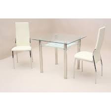 The glass table top lets light table and 2 chairsclean with lukewarm water. Jazo Clear Glass Square Dining Table With Two Chairs