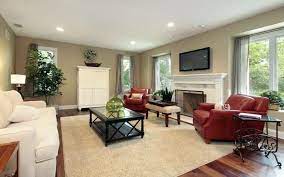 Color Design Living Room Beige Walls White Sofa Red Chair Farbgestaltung Wohnzimmer Zimmergestaltung Wohnzimmer Streichen