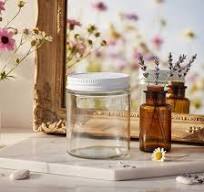 JUVITUS (12 pack) 4 oz / 120 ml Clear Thick Glass Jar with White Metal Airtight Lid Refillable Empty Storage Containers