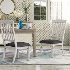 Yellow and gray dining room features bay window dressed in short yellow and gray curtains made with chenonceau charcoal fabric with yellow trim fabric dining chairs. Furniture Of America Hish Rustic White Fabric Dining Chairs Set Of 2 On Sale Overstock 21475424