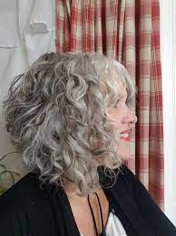 Angled Curly Bob Grey Curly Hair Curly Inverted Bob Curly Hair Styles