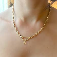 Elongated Oval 14k Solid Gold Enhancer Charm Pendant Lock Etsy In 2021 Charm Pendant Necklace Charm Pendant Chain Link Necklace
