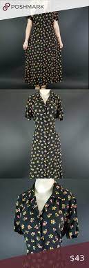 Sold 90s Black Floral Button Front Maxi Dress Button Front Maxi Dress Maxi Dress Dresses