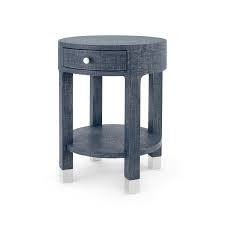 Dakota 1 Drawer Round Side Table Navy Blue Bungalow 5 Product Details Lacquered Linen Stained Interior With Soft Side Table Round Side Table Bungalow 5
