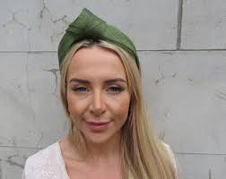 Khaki Green Sinamay Knot Fascinator Headband Turban Headpiece Races Wedding  Guest Olive Sage Green U11808