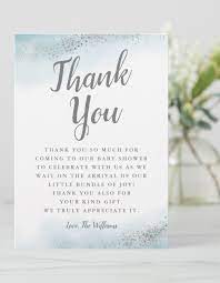 Chic Blue And Silver Glitter Baby Shower Thank You Card Zazzle Com Glitter Baby Shower Baby Shower Thank You Cards Baby Shower Thank You