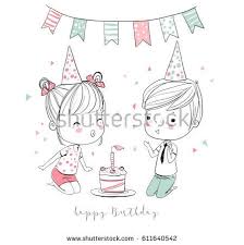 Cute Easy Drawings For Dads Birthday Happy Boy And Girl Having Fun At Birthday Party Birthday Doodle Boy And Girl Drawing Birthday Cartoon