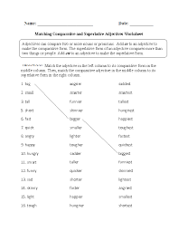 The formation of the comparative and superlative depends on the number of syllables in the adjective: Comparative And Superlative Adjectives Worksheets Matching Comparative And Superlative Adjectives Worksheet