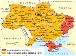 Україна) — држава во источна европа.се граничи со русија на североисток, со белорусија на север, со полска, словачка и унгарија на запад и со романија и молдавија на југозапад. Ukraine Travel Advice Gov Uk