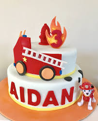 Birthday Cake On Fire Image Paw Patrol Marshal Inspired Fire Engine Truck Fondant Cake Firetruck Cake Paw Patrol Birthday Cake Truck Cakes