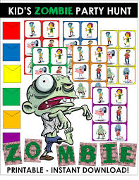 In This Zombie Party Game Kids Must Hunt Down All The Hidden Zombies To Discover Where The Treasur Zombie Party Games Zombie Birthday Parties Kids Zombie Party