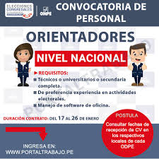 Sugerimos seguir los siguientes pasos. Onpe Requiere Orientadores Para Las Portal Trabajo Peru Facebook
