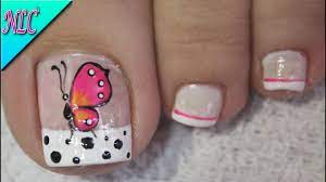 Uñas pintadas fáciles con lunares. Diseno De Unas Para Pies Mariposa Y Frances Butterfly Nail Art Nlc Youtube
