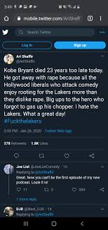 5, 2020 on the day of kobe bryant's death, the comic ari shaffir wrote this on twitter: Ari Is Such A Piece Of Shit Rip Kobe Yourmomshousepodcast