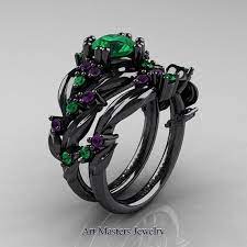 Nature Classic 14k Black Gold 1 0 Ct Emerald By Designmasters Black Gold Jewelry Engagement Rings Wedding Bands Set Art Masters Jewelry