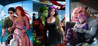Fan Art] Cyborg is no longer alone. Teen Titans couples on dates by  Jyundee. : rDCcomics