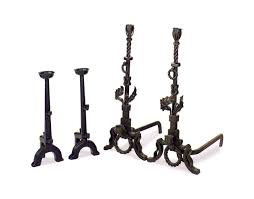 Polychromed wrought iron crucifix spanish romanesque art ha with panel. Two Pairs Of Spanish Wrought Iron Andirons