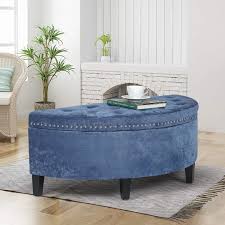 High quality custom footstool ottoman storage box with handle. Joveco Tufted Lift Top Storage Ottoman Bench Half Moon Footrest Stool With Anti Skid Wood Legs Light Azure Walmart Com Walmart Com