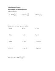 Extension of the concept of a function; Functions Worksheet 1 Functions Worksheet Domain Range And Function Notation 1 Find The Domain A F X X 4 X2 5 B G X X 2 X 1 C H X X X 9 2 Course Hero