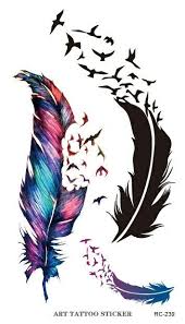 Feather With Birds Flying Away Tattoo Feathers With Little Birds Flying Away Feather Tattoos Fake Tattoos Tattoo Stickers
