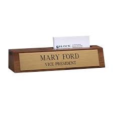 Business card holder for women desk accessories office decor executive gift for boss coworker secretary employee recognition crd 104. Walnut Brass Desk Sign With Business Card Holder Mmf Industries