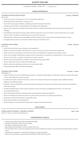 Construction Intern Resume Sample Mintresume