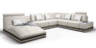 Designer Wohnlandschaft Leder Xxl U Form Altweiss Grau Milano Mit Ottomane Und Ablagen Ledersofa Wohnen Wohnlandschaft Leder