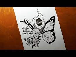 how to draw a girl easy drawing رسم فتاة بجناج فراشة و زهور رسم تعبيري بالرصاص للمبتدئين بالخطوات yout in 2020 art drawings simple drawing tutorial easy wings sketch