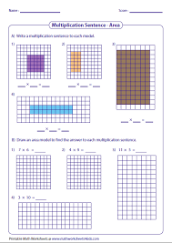 In grade four, students extend multiplication and division to include whole numbers greater than 100. Multiplication Models Worksheets