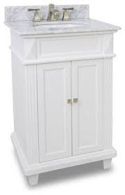 Small White Bathroom Vanity With Marble Top And Sink 24 Inches Wide Transitional