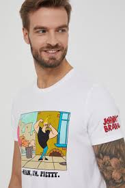T-shirt bawełniany męski z nadrukiem Johny Bravo biały