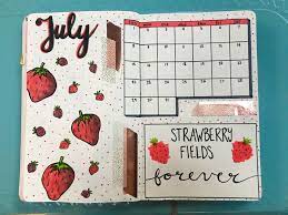 July 2018 Bullet Journal Cover Page And Calendar I Went With A Summery Strawberry T Bullet Journal Cover Page Bullet Journal Themes Bullet Journal Ideas Pages