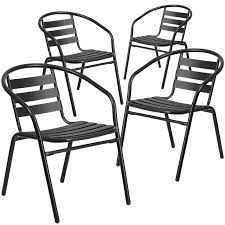 Lot Of 4 New Black Metal Restaurant Indoor Outdoor Stack Chair Ebay Metal Restaurant Patio Dining Chairs Metal Patio Chairs
