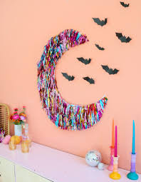 Big canvas paintings for home decor. Diy Colorful Fringe Moon Halloween Decor A Kailo Chic Life