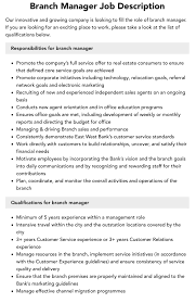 Branch Manager Job Description | Velvet Jobs