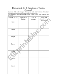 Elements Of Art And Principles Of Design A Crosswalk Esl Worksheet By Missarcher