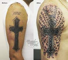 Awesome cross tattoo on girl's neck Pin On Cross Patriotic And Flag Tattoos