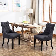 Cheap Mecor Fabric Dining Chair Leisure Padded Chair With Armrest Set Of 2 Tufted Provincial Chair European Style French Living Room Sofa Navy Cheap Living Room Sets Dining Chairs Fabric Dining Chairs