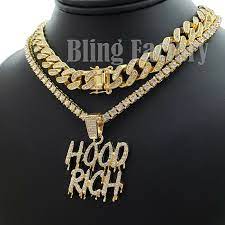 Hip Hop Hood Rich Drip Pendant 18 1 Row Iced Cuban Choker Chain Necklace Rapper Jewelry Chain Chain Choker Necklace