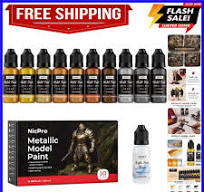 10 Colors Metallic Model Paint Set, 20ml Ready to Use Modeling Acrylic  Paints...
