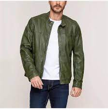Men Green Slim Fit Leather Jacket Real Leather Biker Jacket Green Bomber Jacket Outfit Green Leather Jackets Leather Jacket
